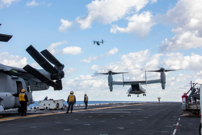Air assaults conducted by MV-22 Osprey and CH-53K King Stallion aircraft would ideally complement over-the-beach invasions.